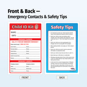 Child ID Kit with emergency contact and safety tips on front and back