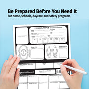 Person holding a document with personal profile and fingerprint record on a blue background