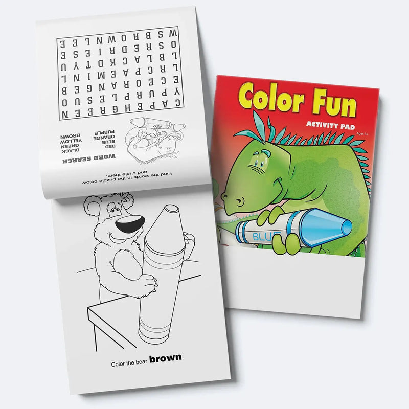 Color Fun kids mini activity pad with animal characters coloring games mazes and puzzles