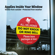 Window decal with delivery instructions on a glass door