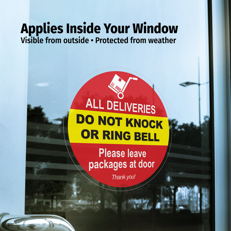 Window decal with delivery instructions on a glass door