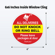 Round sign with text 'All deliveries do not knock or ring bell, please leave packages at door' on a white background