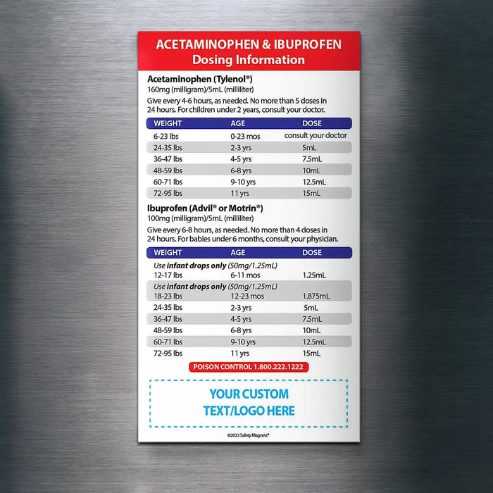 Acetaminophen & Ibuprofen Dosing Info for Kids - Magnets - (Min.Qty 100)