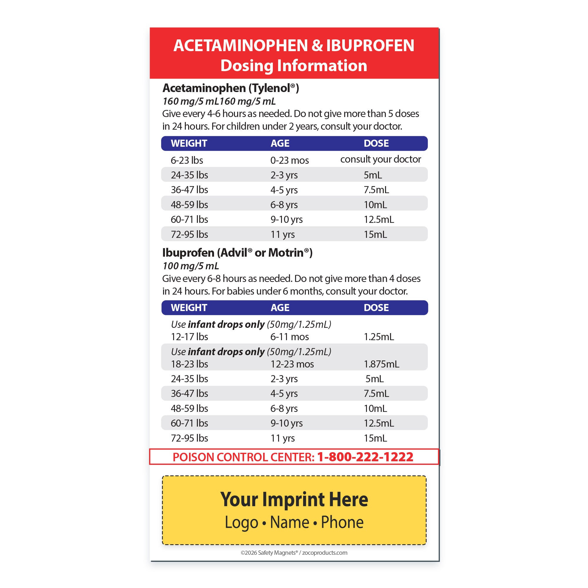 Dosage Kids' Acetaminophen & Ibuprofen Dosing Magnets - Min 100 — ZoCo