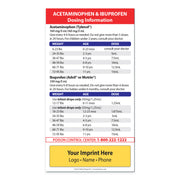 Dosing information card for Acetaminophen and Ibuprofen with weight, age, and dose details.