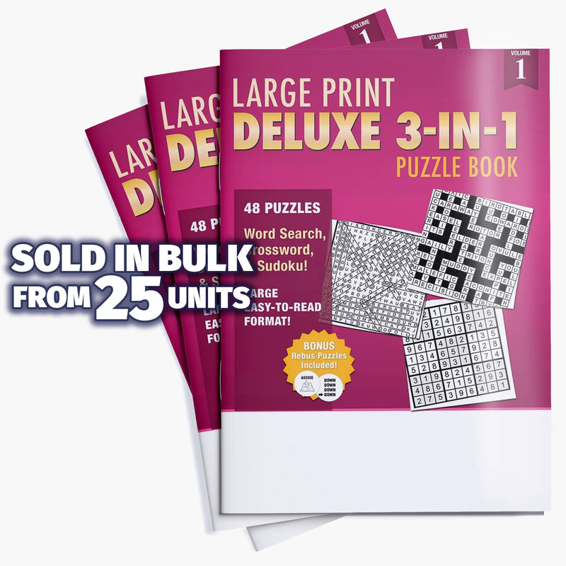 Deluxe Large Print 3-in-1 (Word Search, Crossword, & Sudoku) Puzzle Books (Vol. 1) - 8" x 10.5"