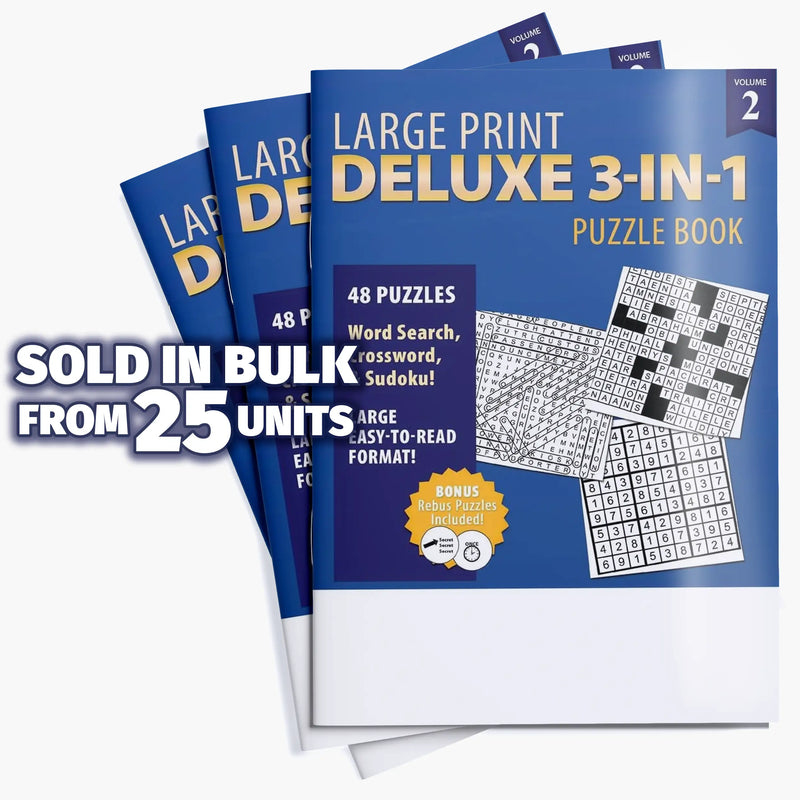 Deluxe Large Print 3-in-1 (Word Search, Crossword, & Sudoku) Puzzle Books (Vol. 2) - 8" x 10.5"