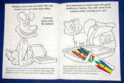 Kids coloring activity about caring for dogs and cats