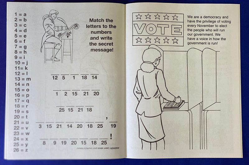 Inside pages of I Love America kids coloring and activity book