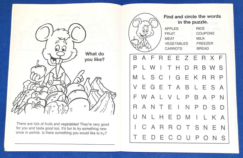 Supermarket and nutrition activity page for children