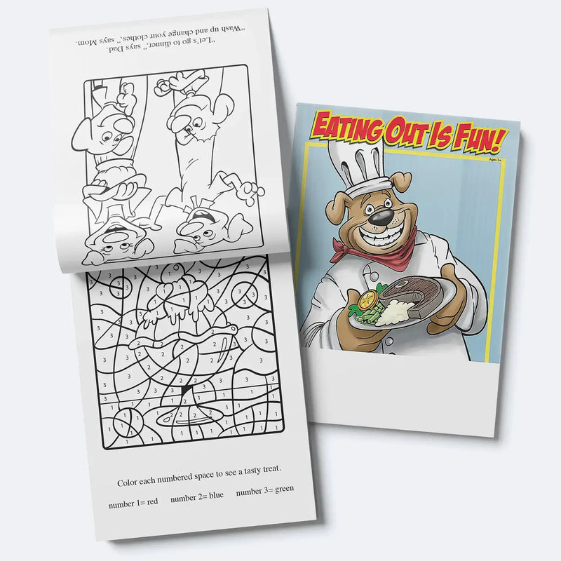 Eating Out Is Fun kids mini activity pad with restaurant games mazes coloring and puzzles