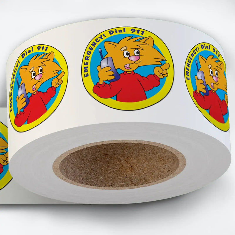 Educating Message "Emergency! Dial 911" - Kids Stickers - 2" Round