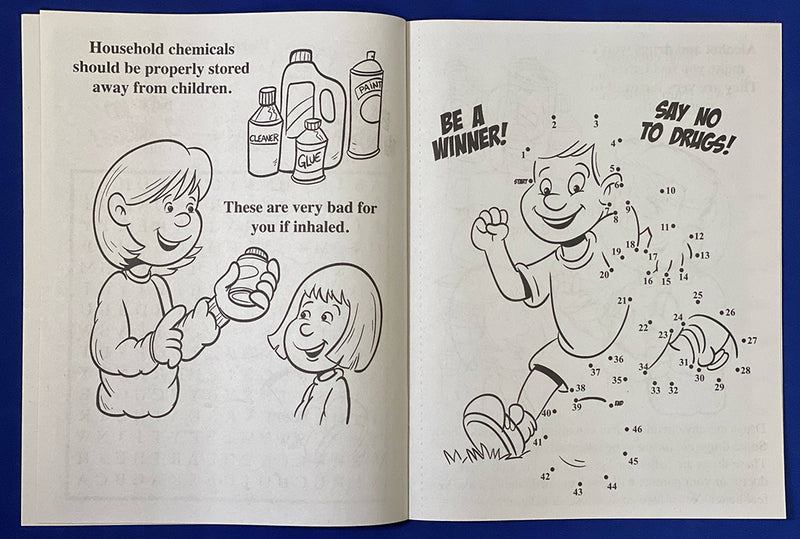 Inside pages of Stay Drug Free kids coloring and activity book