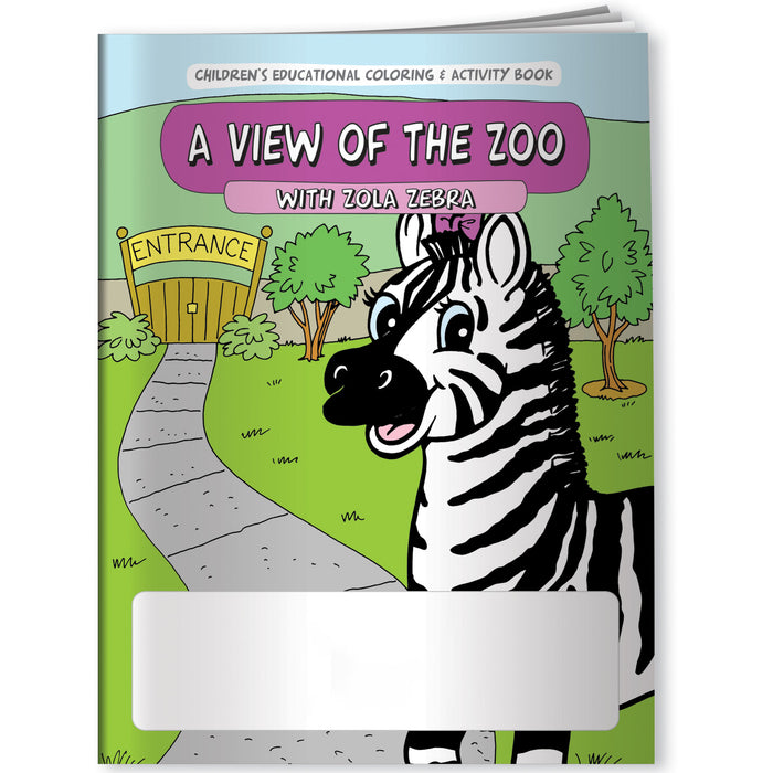 CUSTOM COLORING BOOKS - A View of the Zoo with Zola Zebra (300 min qty)