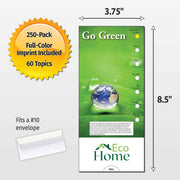 A product listing graphic showing a pull-tab environmental flyer/envelope measuring 3.75 by 8.