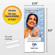 A vertical promotional flyer or envelope insert shown with dimension arrows indicating 3.75 by 8.