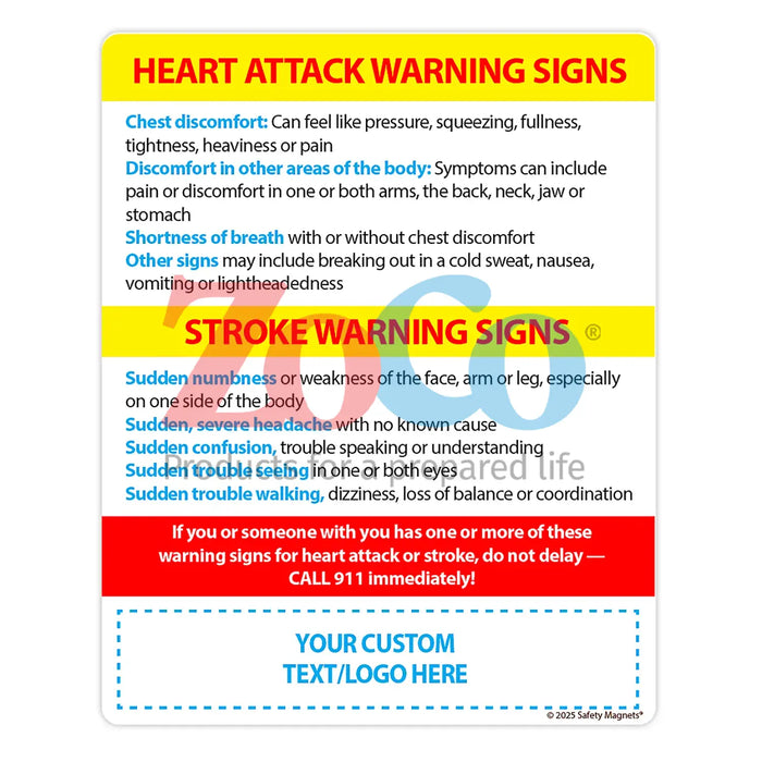 Heart Attack & Stroke Warning Signs - Magnets - (Min.Qty 100)