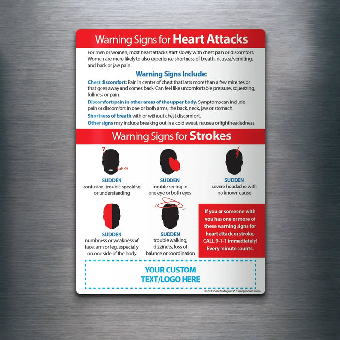 Warning Signs of Heart Attack and Stroke - Magnets - (Min Qty 100)