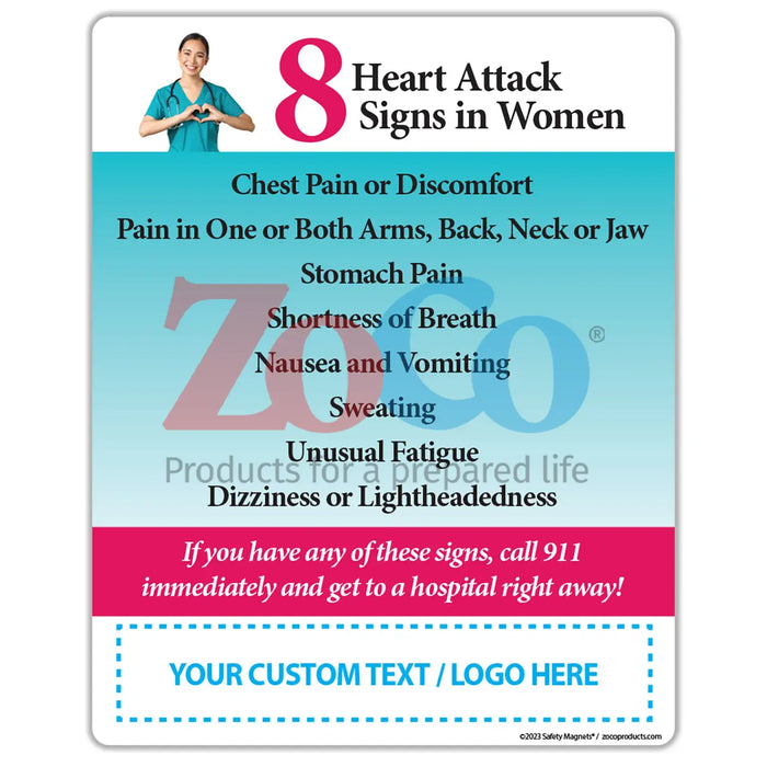 Heart Attack Signs in Women - Magnets  - (Min.Qty 100)