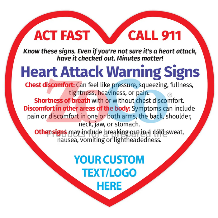 Warning Signs of a Heart Attack - Magnets - (Min.Qty 100)