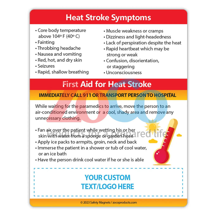 Heat Stroke Symptoms - Magnets - (Min.Qty 100)