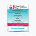 Magnet highlighting 8 heart attack signs in women including chest pain, arm or back pain, stomach pain, shortness of breath, nausea, sweating, unusual fatigue, and dizziness. Encourages calling 911 immediately. Customizable logo/text area at the bottom.