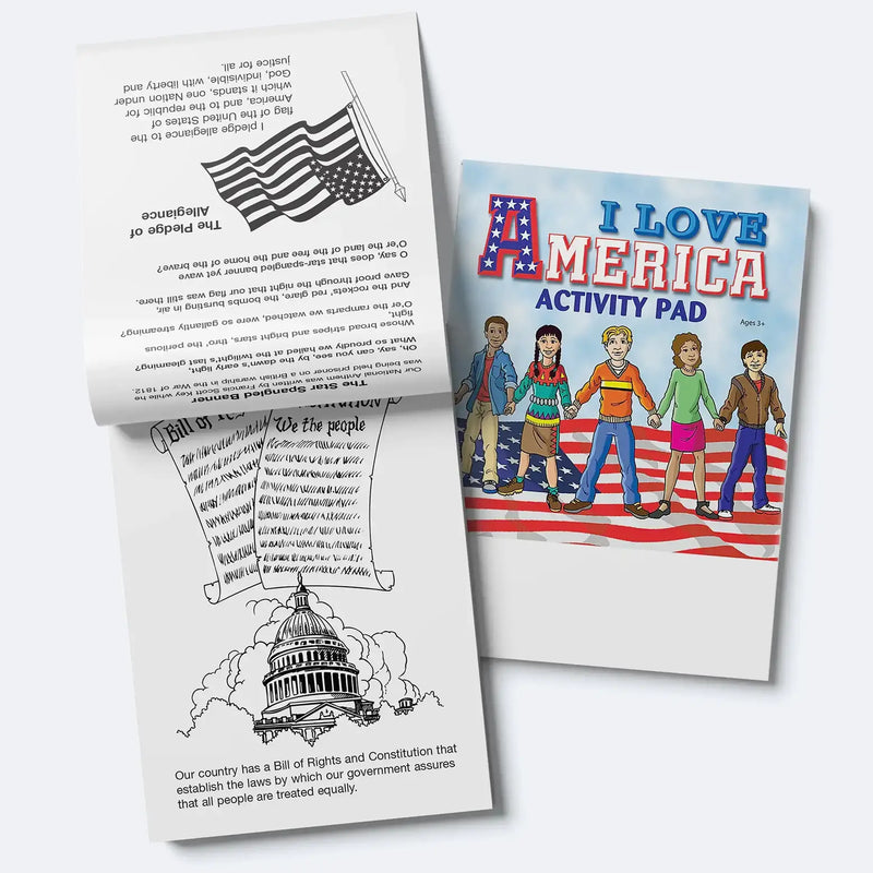 I Love America kids mini activity pad with patriotic coloring games mazes and puzzles