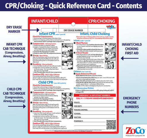 CPR / Choking for Babies & Children - Emergency Numbers - Quick Reference Card by Safety Magnets