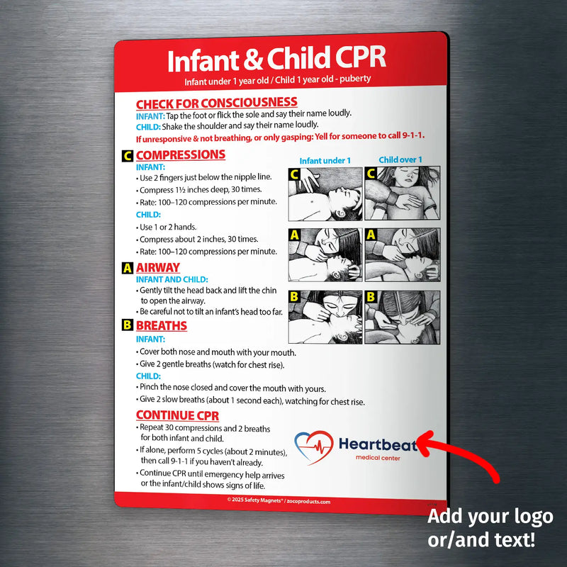 CPR Steps for Infants & Children - Magnets - 5" x 7" - (Min.Qty 100)