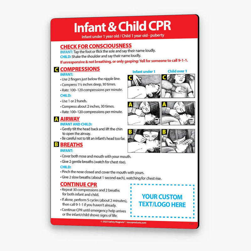 CPR Steps for Infants & Children - Magnets - 5" x 7" - (Min.Qty 100)
