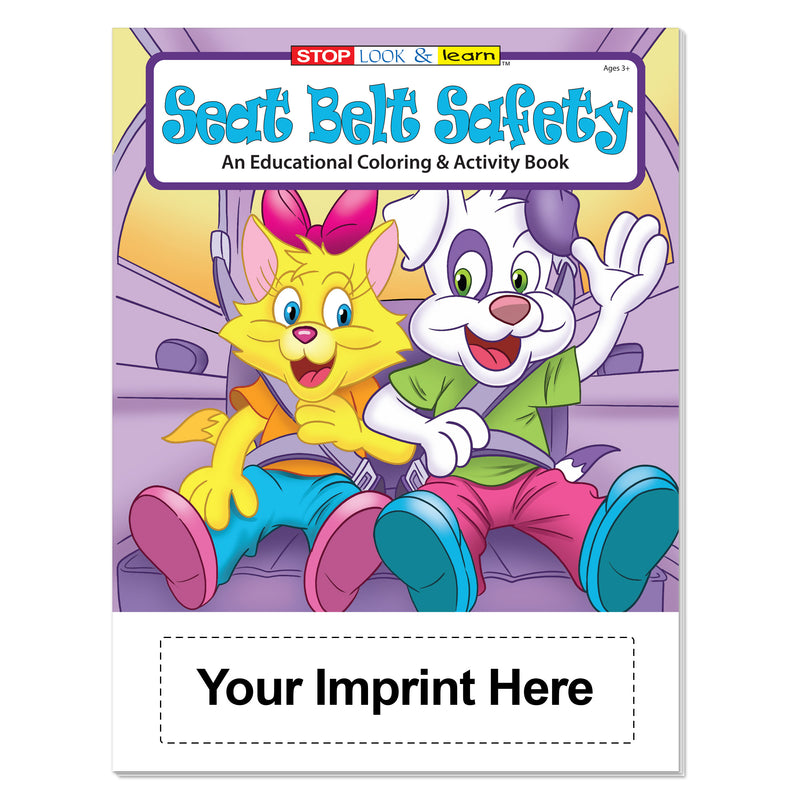 Vehicle safety coloring activity teaching children to wear a seat belt