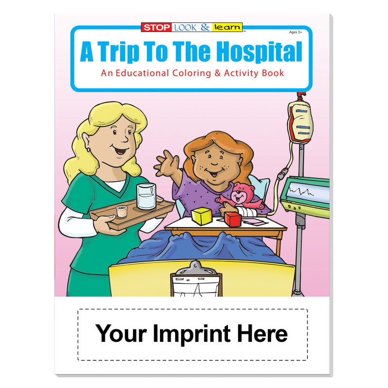 Custom hospital coloring book imprint area for hospital, clinic, or organization information