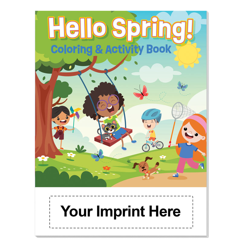 Custom spring coloring book imprint area for school, business, or organization information