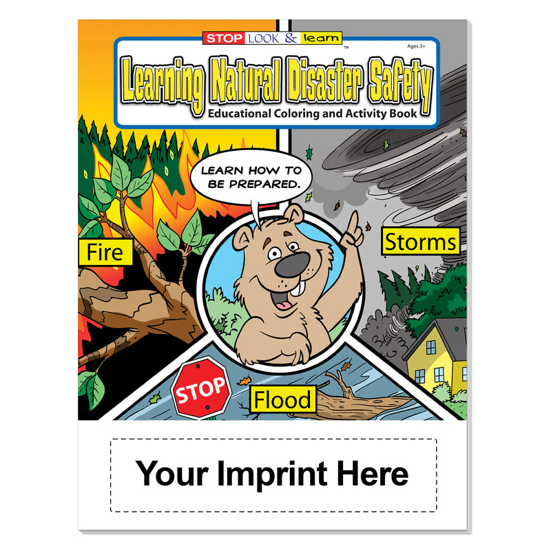 Custom imprint example for Natural Disaster Safety coloring books