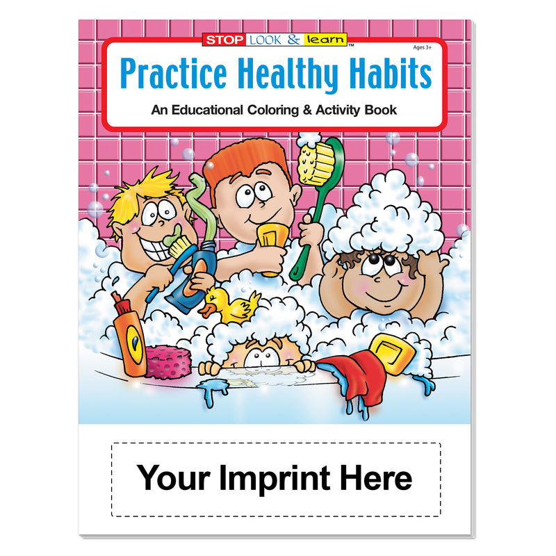 Custom healthy habits coloring books with organization imprint