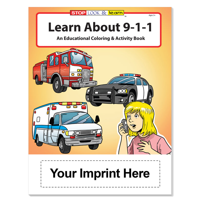 Custom imprint example for Learn About 911 coloring books for kids