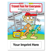 Custom Travel Fun coloring book with logo or message imprint area