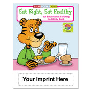 Custom healthy eating coloring book imprint area for school, clinic, or organization information