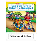 Custom Spanish health and safety coloring book imprint area for school, clinic, or organization information