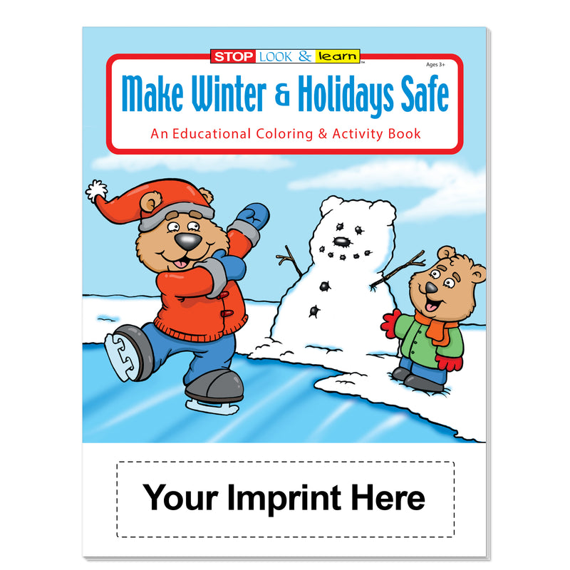 Make Winter and Holidays Safe coloring books with custom imprint option