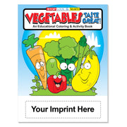 Custom vegetable nutrition coloring book imprint area for school, clinic, or organization information