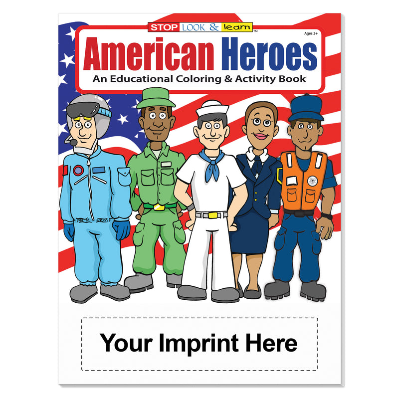 Custom American Heroes coloring book with organization imprint