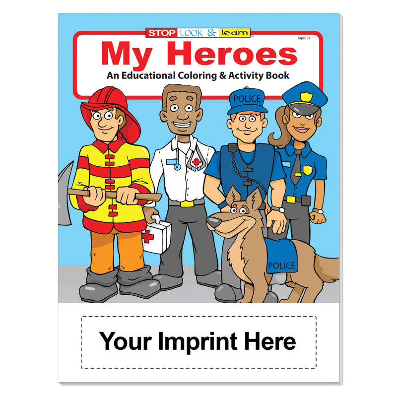 Custom My Heroes coloring books for fire police and EMS outreach programs