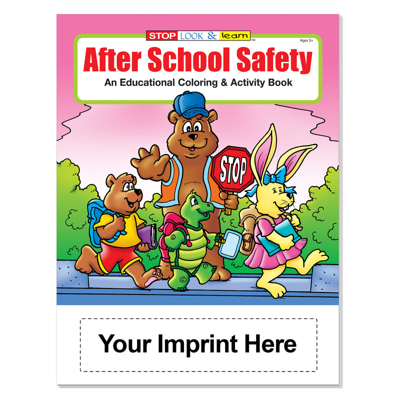 Custom After School Safety coloring book with logo or text imprint
