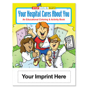 Custom hospital coloring book imprint area for hospital, clinic, school, or organization information