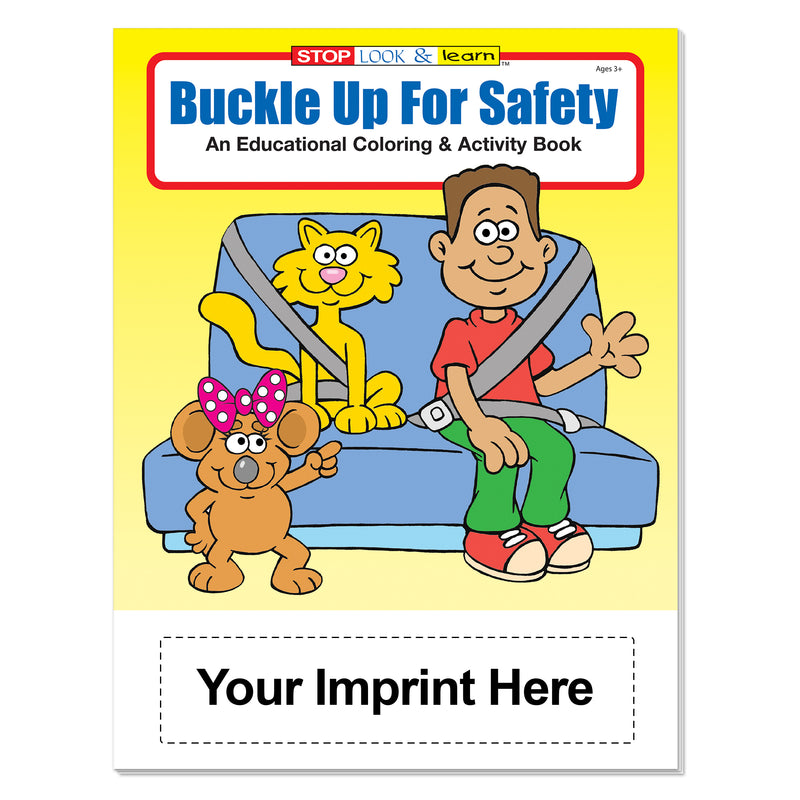Custom seat belt safety coloring books for kids with imprint