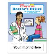 Custom doctor’s office coloring book imprint area for clinic, school, or organization information