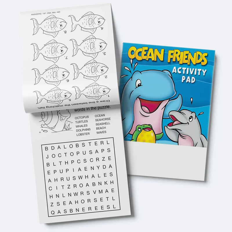 Ocean Friends kids mini activity pad with ocean animals coloring games mazes and puzzles
