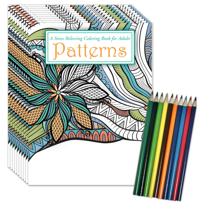 Adult Coloring Books 10 Pack | PATTERNS: Stress Relieving Coloring Books