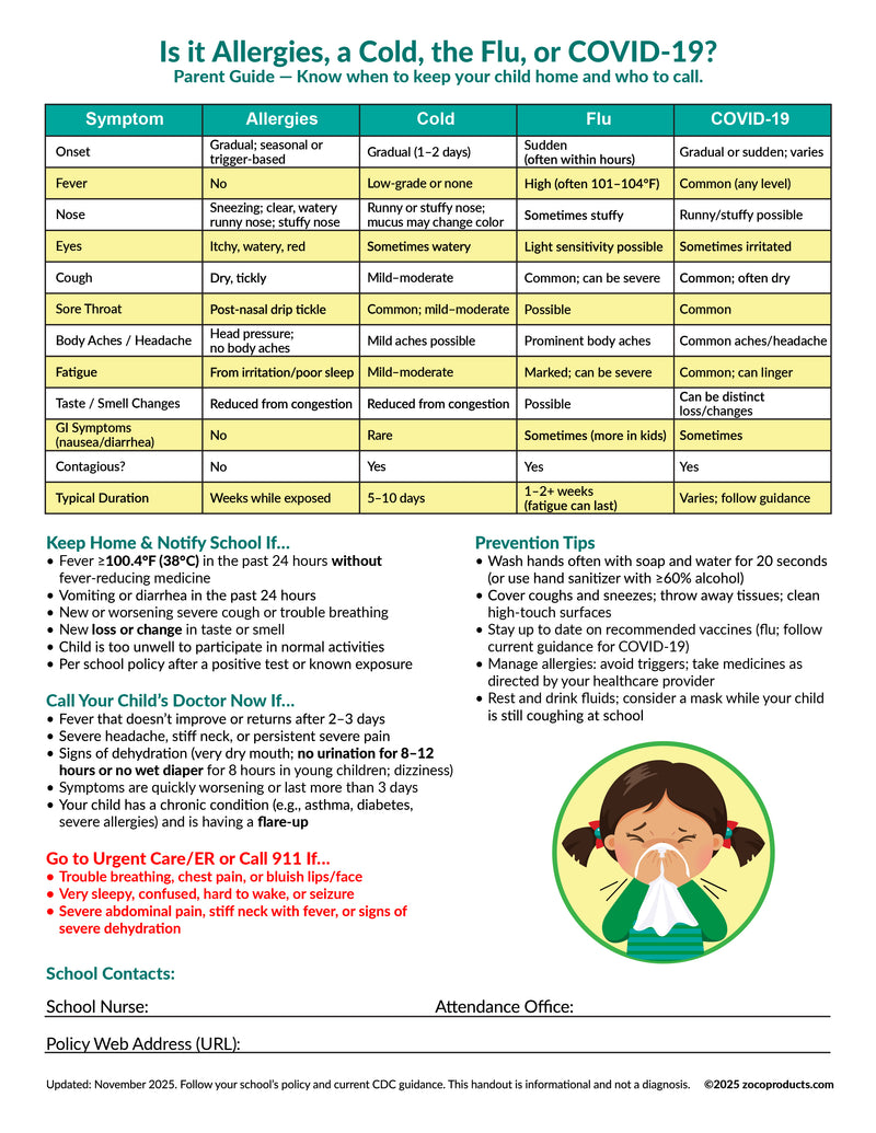 Illness Comparison Guide – Free Printable for Families & Caregivers
